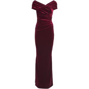 Talbot Runhof Velvet Off-the-shoulder Sheath Gown Dress Burgundy